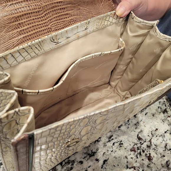 Brahmin Hallie Timeless Taupe Skein Handbag Satchel - Picture 4 of 9